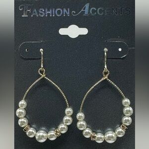 Gold Tone  Dangling Earrings with Faux Pearl